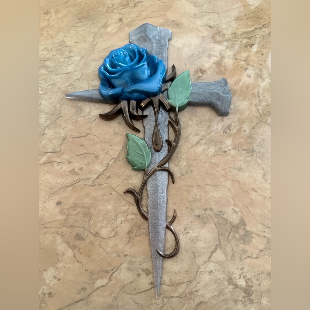 Hand made resin Cross with Rose